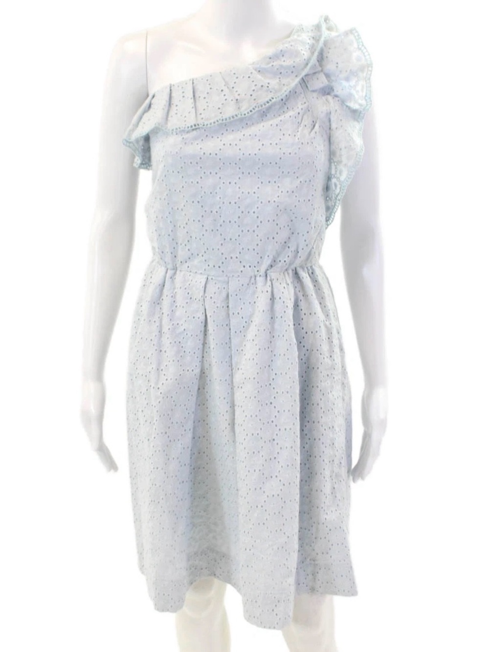 See by Chloé One-Shoulder Eyelet Dress in Pale Blue Size 6